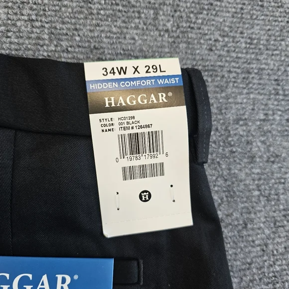 NWT Haggar Premium No Iron Straight leg Flat Front Stretch Black Pants 34x29 - Picture 6 of 16